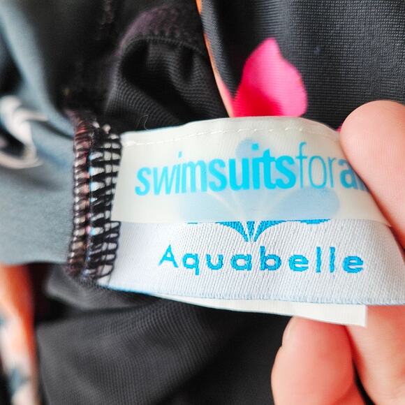 Swimsuits For All Aquabelle One Piece Swimsuit Sz 14 Floral Ruched Tummy Control - Picture 10 of 13